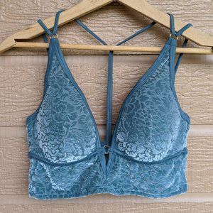 VS PINK Lightly Lined Turquoise/Teal Floral Burnout Velvet Bralette Sz M
